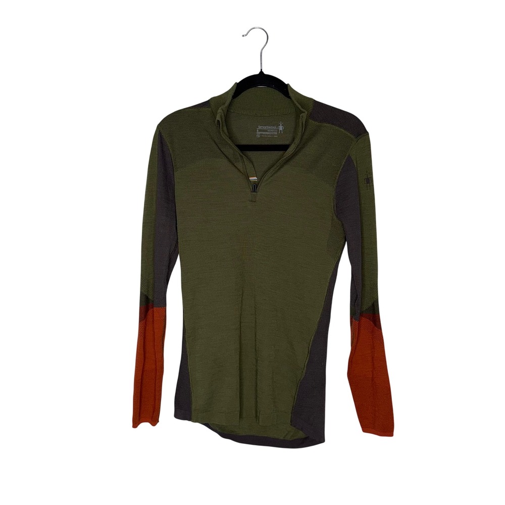 Smartwool Intraknit 200 1/4 Zip Men Small Green Base Layer Excellent Merino Wool